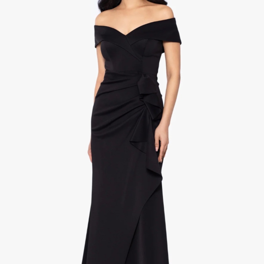 Xscape Scuba Off-The-Shoulder Gown